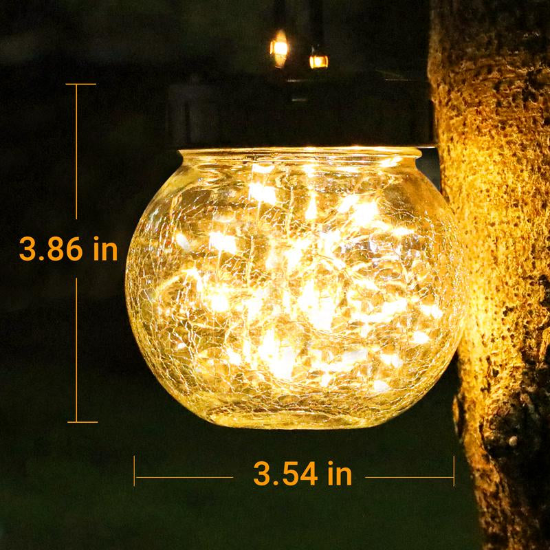 PARTPHONER 6-Pack Waterproof Solar Lanterns - Cracked Glass Hanging Globes for Outdoor Decoration, Ideal for Christmas, Gardens, and Shepherd Hooks