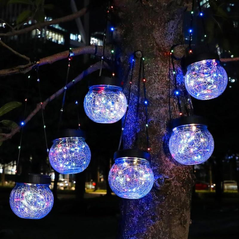 PARTPHONER 6-Pack Waterproof Solar Lanterns - Cracked Glass Hanging Globes for Outdoor Decoration, Ideal for Christmas, Gardens, and Shepherd Hooks