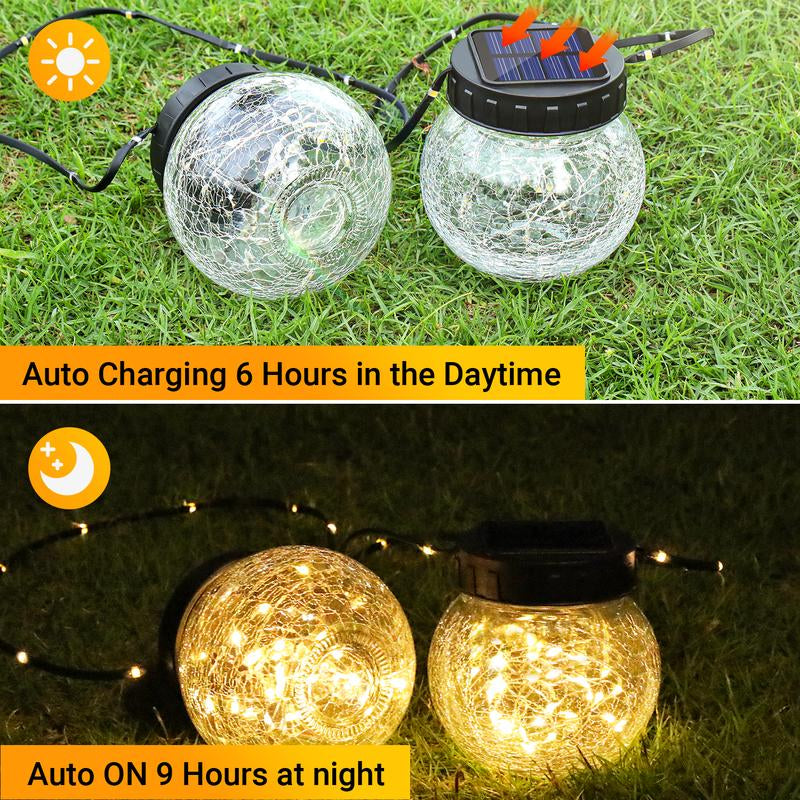 PARTPHONER 6-Pack Waterproof Solar Lanterns - Cracked Glass Hanging Globes for Outdoor Decoration, Ideal for Christmas, Gardens, and Shepherd Hooks