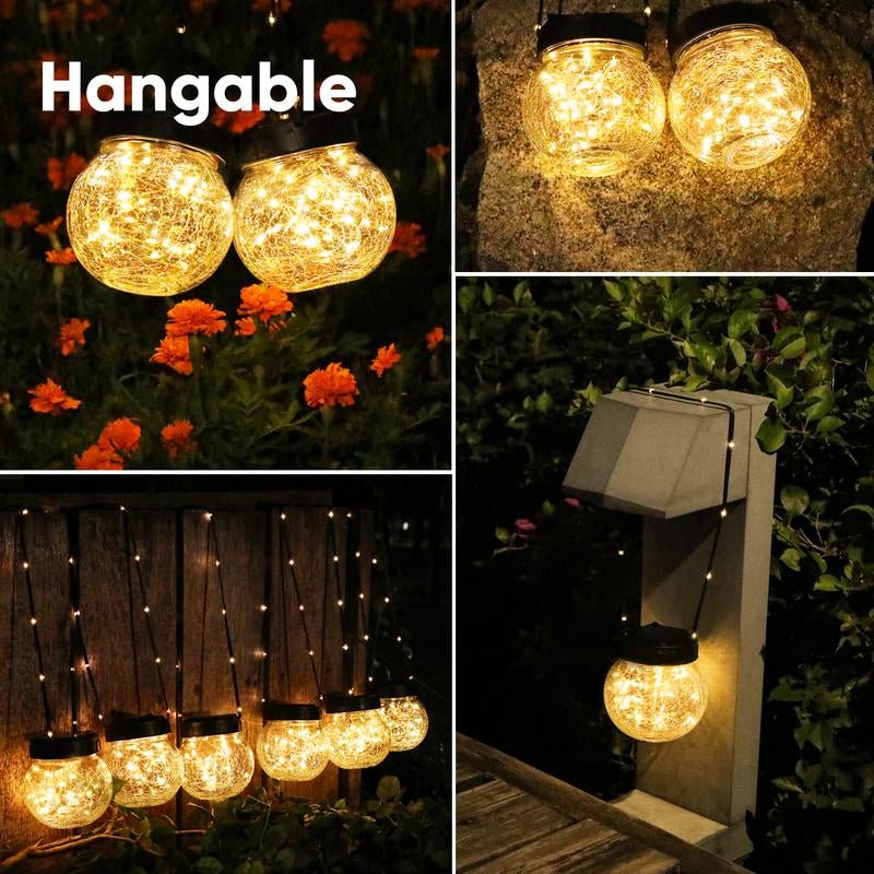 PARTPHONER 6-Pack Waterproof Solar Lanterns - Cracked Glass Hanging Globes for Outdoor Decoration, Ideal for Christmas, Gardens, and Shepherd Hooks