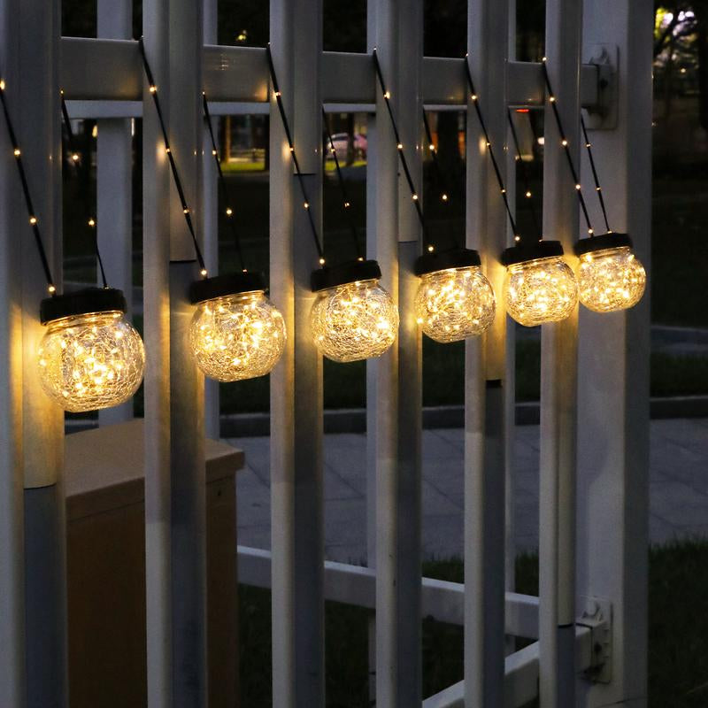 PARTPHONER 6-Pack Waterproof Solar Lanterns - Cracked Glass Hanging Globes for Outdoor Decoration, Ideal for Christmas, Gardens, and Shepherd Hooks
