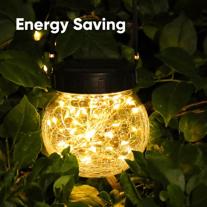 PARTPHONER 6-Pack Waterproof Solar Lanterns - Cracked Glass Hanging Globes for Outdoor Decoration, Ideal for Christmas, Gardens, and Shepherd Hooks