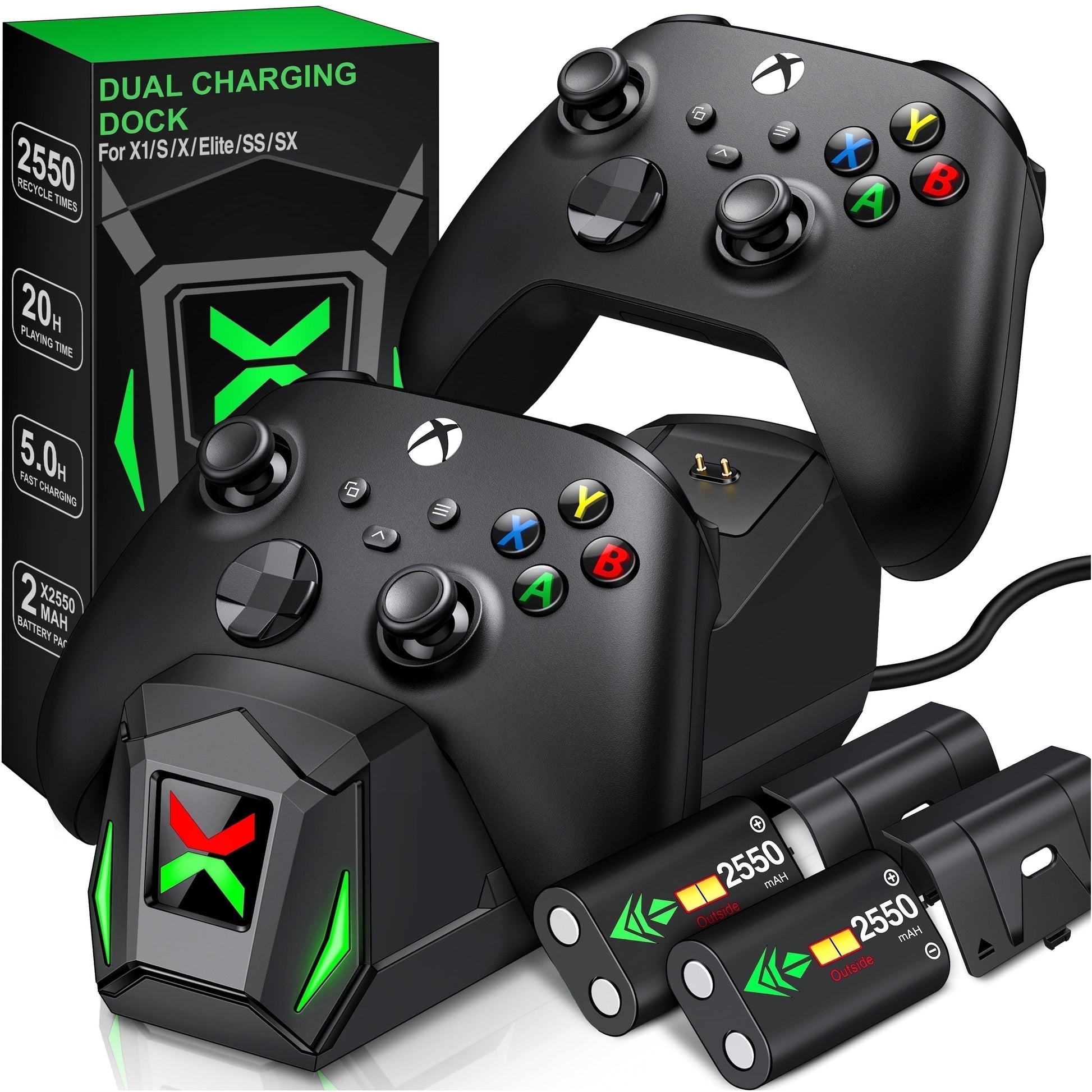 Controller Charger for Xbox, Charging Station with 2*2550Mah Controller Battery Packs for Xbox Series/One X/S/Elite