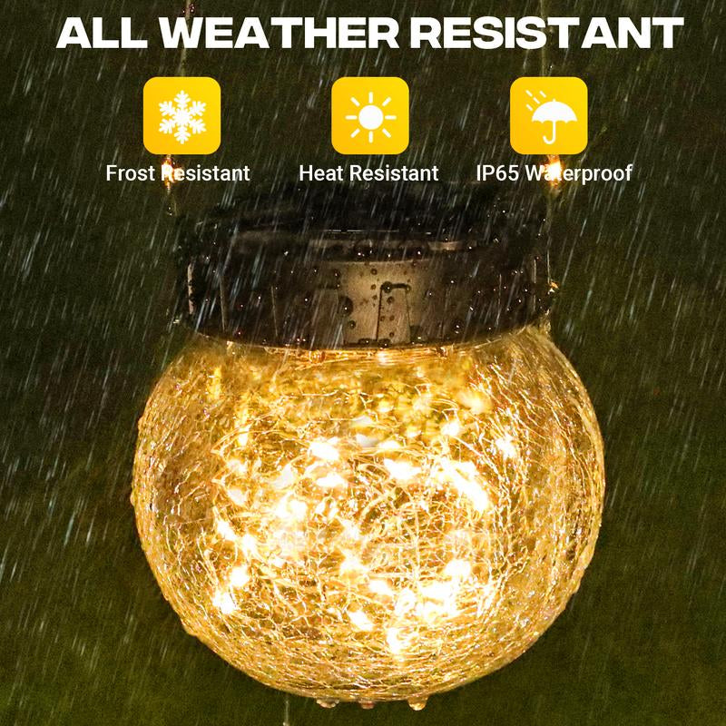 PARTPHONER 6-Pack Waterproof Solar Lanterns - Cracked Glass Hanging Globes for Outdoor Decoration, Ideal for Christmas, Gardens, and Shepherd Hooks