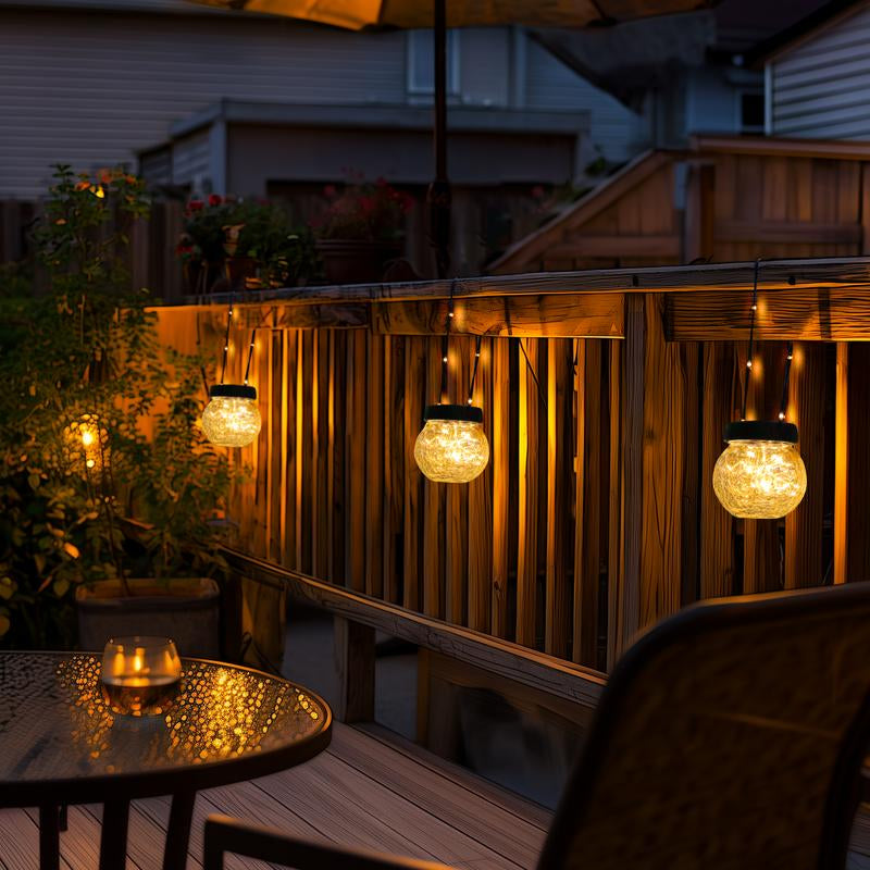 PARTPHONER 6-Pack Waterproof Solar Lanterns - Cracked Glass Hanging Globes for Outdoor Decoration, Ideal for Christmas, Gardens, and Shepherd Hooks